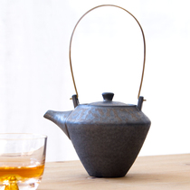 Sanzhai home Handmade coarse pottery pot kung fu tea pot gilt gold glaze teapot Japanese lifting beam black and white teapot