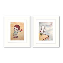 Yoshitomo Naras limited poster group painting Puppy Learning + Little Girl Raising the Flag decorative painting
