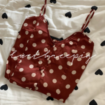 threepig recommend chic Recommend summer vintage wine red polo point sexy nightdress temperament suspender skirt pajamas