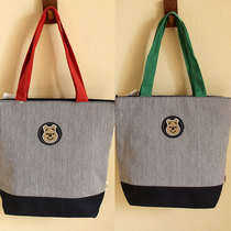 Cute bear striped shoulder bag Shopping bag review bag Canvas bag Cloth bag