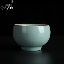 Pro-rhyme tea cup ceramic tea cup Ru kiln master cup pure handmade individual single cup tea cup open film can be raised