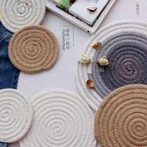 (Mat) Handmade cotton thread round heat insulation pad Popular thick coaster anti-scalding pot mat woven household placemats