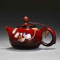 Kiln Change Teapot teapot ceramic Home utilitt tea furniture Tianmu Glaze Oil Drip inlaid silver Bodhi big number of tea maker Tea Pot
