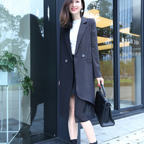 2021 striped chiffon stitching suit jacket women Spring and Autumn design sense niche suit windbreaker long high sense