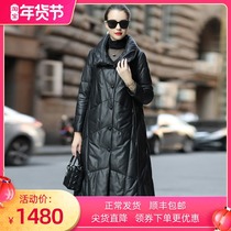2021 Winter new Hainen genuine leather down clothes woman in the middle of a knee and a large size sheep leather coat jacket thick