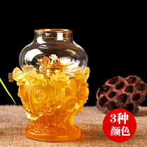 Taiwan ancient glass relief lotus oil lamp windproof liquid ghee lamp Buddha lamp for lamp Living room for Buddha Changming lamp