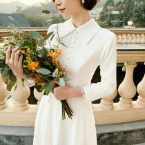 French satin dress 2021 new bride travel shoot forest super fairy light wedding dress daily thin simple dress