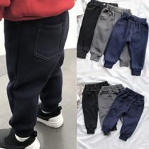 Sensibility Chenchen mom childrens autumn and winter clothes baby plus velvet leggings non-inverted velvet imitation jeans trousers Boys pants