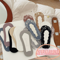 Take 3 Free 1 easy to wear boat Socks series ~ spring and summer thin socks invisible boat Socks lace Ice Silk solid color socks