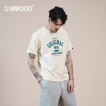 Simwood jane wood mens clothing(loose version) 2021 summer new chest letter printing short-sleeved T-shirt men