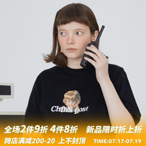 square houlest homemade printing retro printing black T-shirt women loose short-sleeved Japanese 2021 new item