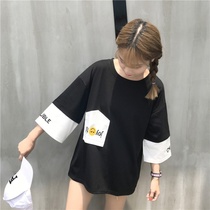 Spring and summer short-sleeved T-shirt womens middle sleeve middle school students loose color best friend net red with the same top summer new Korean version