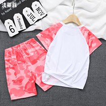 Childrens camouflage quick-drying short-sleeved T-shirt shorts sports suit summer boys half-sleeved leggings girls pants foreign