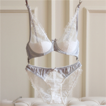 European and American girl bra set thin lace sexy transparent underwear new large size small chest deep V spring and summer New