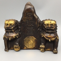 Imitation ancient red copper-gold Taishan double lion stone dare to be Taishan stone dare to be road bronze lion