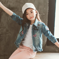 Girls denim jacket plus velvet 2021 new autumn winter big childrens jacket jacket autumn short girls childrens clothing