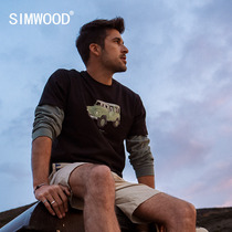 Simwood Jianmu mens spring mens new back letter chest Jeep car printing casual short-sleeved t-shirt