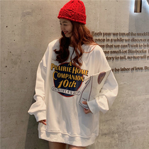 Lazy wind sweater womens autumn and winter 2021 new Korean version of the wild plus velvet thickened medium-long top womens loose bf