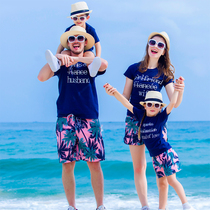 Seaside vacation beach Short-sleeved parent-child dress summer dress A family of three different foreign mother mother and daughter suit