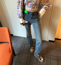 2022 New irregular forklift jeans micro legs daddy pants star of retro high waist girl