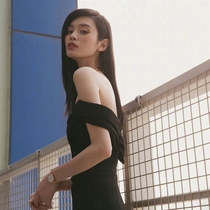 Thai Tide brand celebrity retro Hepburn style small black dress sexy off-shoulder party dress black slim dress summer