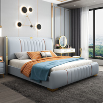 Light extravagant genuine leather bed master bedroom 1 8m double bed head layer cow leather wedding bed modern minimalist small family solid wood leather art bed