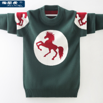 Childrens clothing boys sweater plus velvet thickened 2021 autumn and winter new middle and big children cotton knitwear childrens foreign style pullover