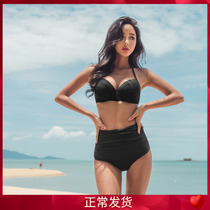 European and American black split thickened steel TO-sized breast to woo bikini female conservative high waist display slim spa swimsuit woman