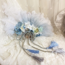 Pearl Rabbit original lolita hand for gorgeous tea will multi-color flower feather stream Su fan white bottom