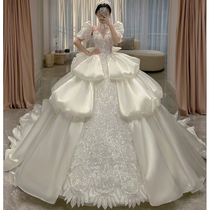 Satin main wedding dress 2022 bride luxury winter drag tail French out of the old court style