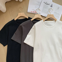 A tea and Agu early spring new solid color short sleeve T-shirt mens Tide brand Korean trend leisure loose base shirt