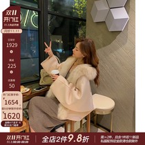 CC fur Audrey imported fox fur collar woolen coat autumn and winter fur coat young women