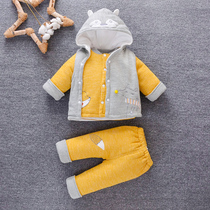 Girls Net red suit foreign-style cotton vest vest 9-month male baby padded jacket thickened winter cotton suit three-piece set