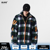 Winter thickened lamb wool cotton jacket boys INS embroidery stand collar New Plaid fleece cotton coat