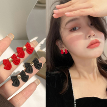 Red bow stud earrings 2021 New Tide explosive exquisite earrings summer model niche design sense earrings female
