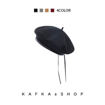 KAFKAsSHOP autumn and winter Korean version of men and women with neutral four color drawstring leather edge felt tide beret
