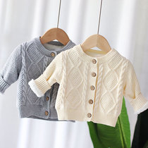 Baby sweater plus velvet thickened girls knitted cardigan 1-3 year old newborn boy baby coat cotton 2 winter clothes