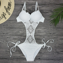 Knitted hollow sexy white fairy one-piece triangle bikini Japanese Korean style sweet steel bracket bikini swimsuit
