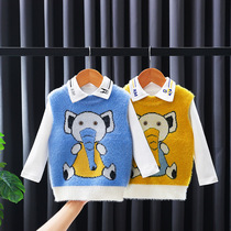Male baby 2021 new autumn and winter children knitted vest cartoon boy boy wool vest base shirt
