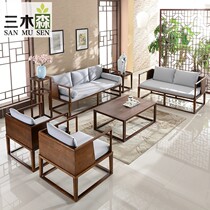 New Chinese solid wood sofa combination Zen modern Chinese fabric sofa Simple antique villa Chinese style furniture