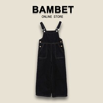 Italian BAMBET girl denim strap pants 2021 spring autumn casual versatile child Top suit