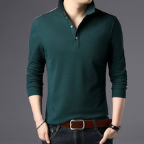 Official website flagship store 2021 Spring and Autumn new middle-aged men long sleeve lapel T-shirt middle-aged base shirt Korean version of Slim