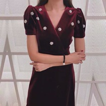 Banquet little man dress 2021 new temperament autumn and winter evening dress velvet engagement bride toast dress female