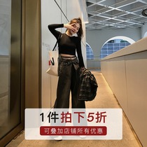 (5 percent off) Denim wide-legged pants womens high waist Korean version of loose vertical straight draping pants flared pants