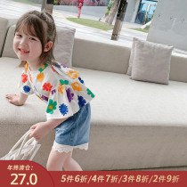 Little pudding baby baby childrens clothing 2021 new childrens foreign style short sleeve shirt girls summer dress girl print T-shirt tide tide