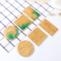 diy crystal glue resin bamboo coaster ladder field level gradient coffee kung fu tea cup holder heat insulation pad anti-scalding