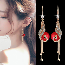 Red pearl earrings 2021 New Tide Korean version of temperament Joker advanced sense earrings design sense Net red ear hook