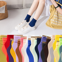 Pile pile socks Female ins tide velvet solid color Korean version purple tube socks Spring and autumn candy color stockings Japanese