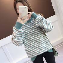 Autumn and winter womens new knitted sweater pullover twist low-neck sweater womens loose Korean version of the bottoming student polka dot top
