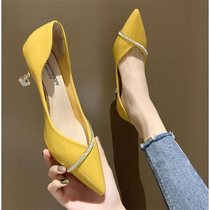 Autumn Winter New time hitchhiking Career Net Red High heel Shoe Girls fine heel Sexy Soft Pitip Low Gang Shallow Mouth Single Shoes